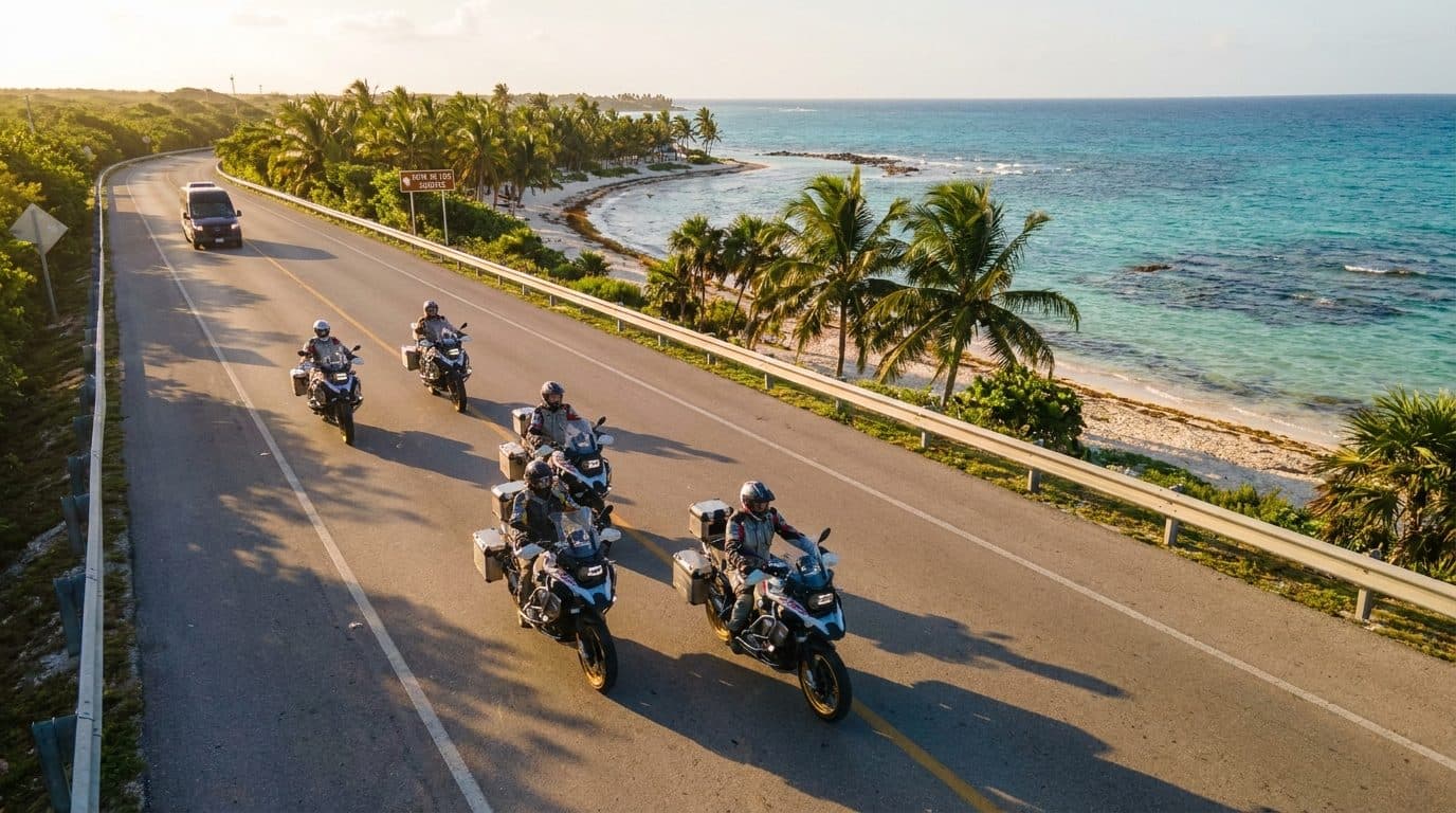 Mayan Adventures luxury van and BMW motorcycles on a private Riviera Maya tour